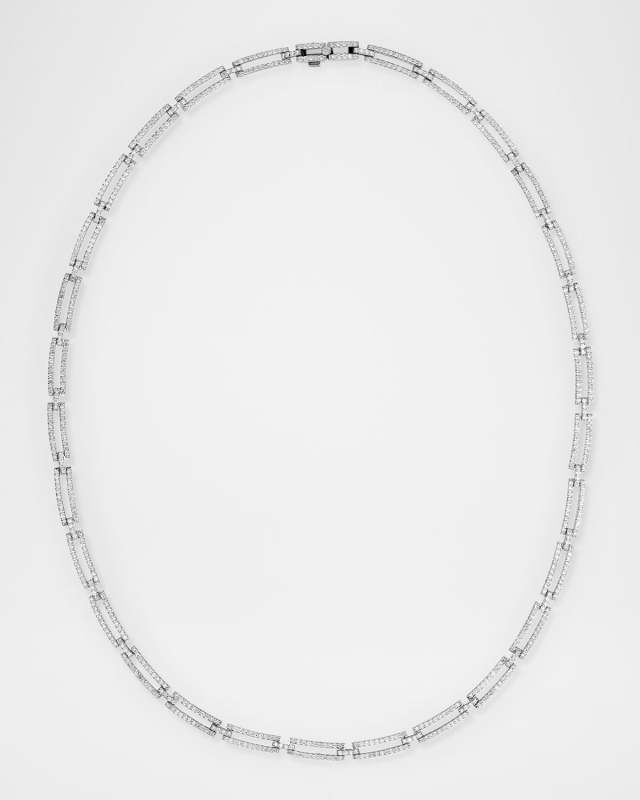 14K White Gold Skinny Tag Link Moveable Choker Necklace with Diamonds